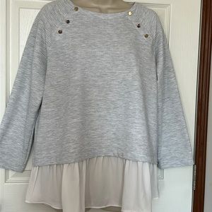 LOFT | WOMENS TOP | LG | GRAY & WHITE STRIPE